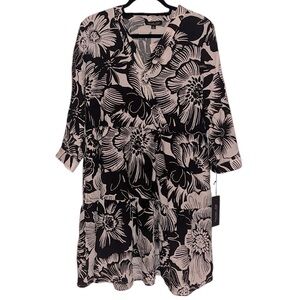 NEW Rachel Zoe Dress Floral Hibiscus Flowers Black & Cream Bamboo